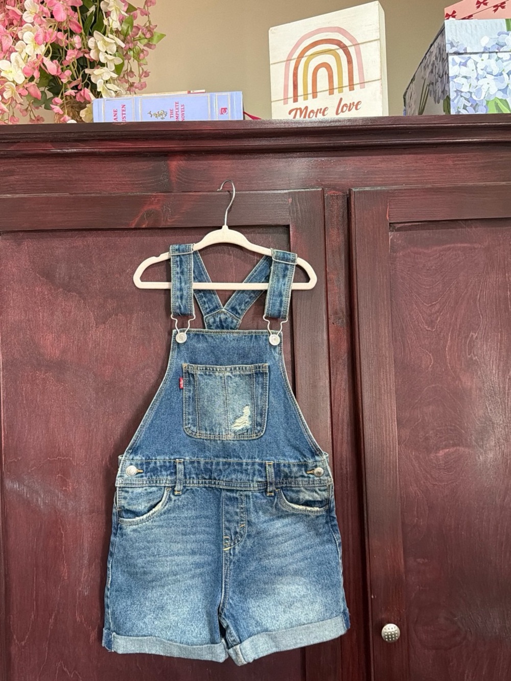Levi's Girls Blue Denim Short Overalls with Faded Wash